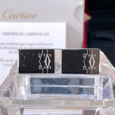 Cartier Cufflinks 925 Sterling Silver Rectangle Lines and Logo with Box
