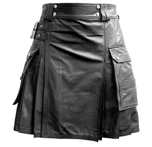 Mens black leather pleated - black,