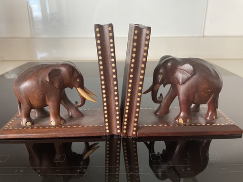 Hand carved elephant bookends