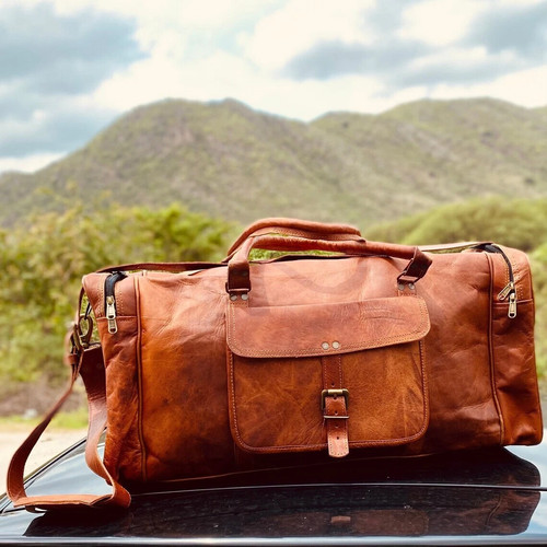 Bag leather travel duffle - leather,
