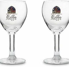 LEFFE Belgium Stemmed BEER GLASSES w/ Stained Glass Logo 25cl RC 2 glass set