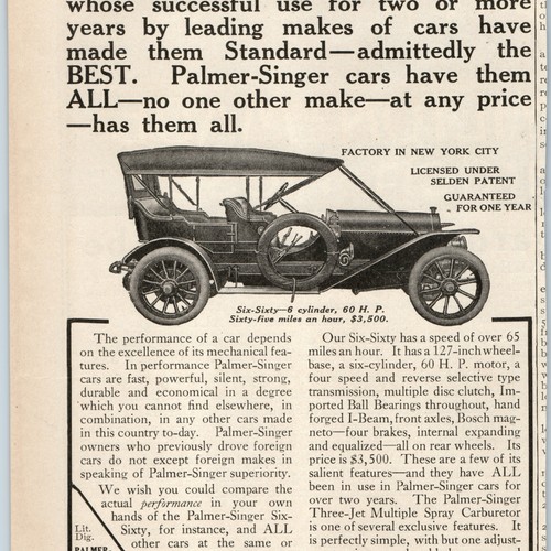 1910 palmer singer six - 1910, six-sixty
