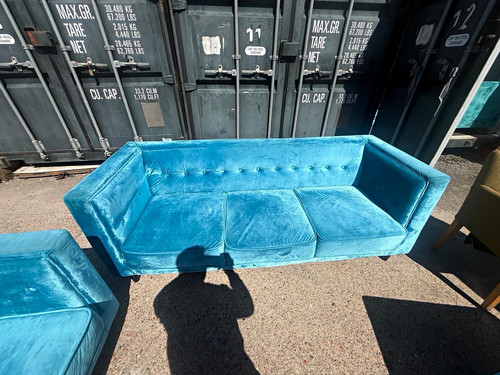 Blue velvet seater sofa - 3-seater,