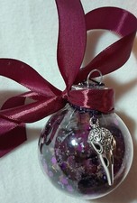 Witch ball, Rose, dark red ribbon, crow skull, witch/pagan/gift/Yule decor