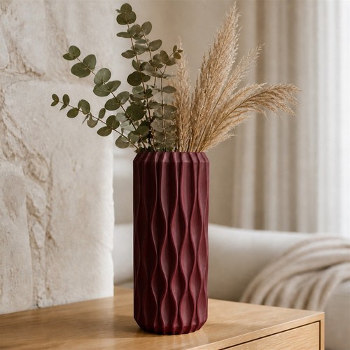 Modern wave vase tall - vase, ribbed