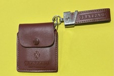 Genuine Ferrari Red Leather Tracker Pouch Keychain With Yellow Stitching