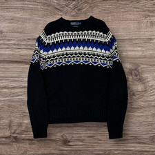 Ralph Lauren Polo Sweater Jumper Nordic Fair Isle Knit Black Large