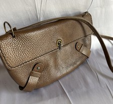 Vtg Genuine Brown Leather Shoulder JAPAN Hand Bag 2 Compartments Flip Clasp READ