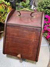 Beautiful Antique Purdonium Coal Bucket In Mahogany and Brass Handle