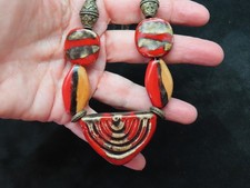 Vintage KENYA Kazuri Bead Necklace w/Antique Bronze