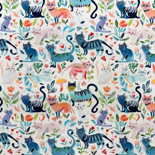 Cotton fabric happy cat - -, &