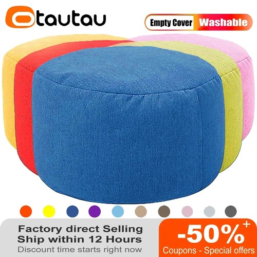 Round stool linen bean bag - linen,