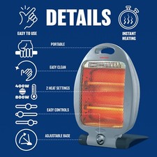 NEW 800W HALOGEN HEATER INSTANT HEAT WINTER WARM 2 BARS COSY OFFICE COMPACT