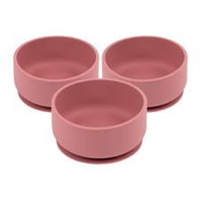 3x Tiny Dining Dusty Rose Silicone Baby Suction Bowls Stay Put Toddler Feeding