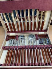 Vintage Retro Glosswood Sheffield Stainless Steel Cutlery partial 33 canteen