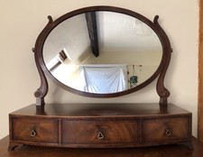 Antique Dressing Table Oval Circular Wooden Swing Frame Mirror With Drawers