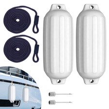 2X Boat Fenders G1 Ribbed Twin Eyes Boat Fenders Inflatable Boat Bumper 14x50cm