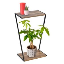 Wooden 2 Tier Plant Stand Indoor Flower Pot Tall Display Shelf Rack Metal Frame