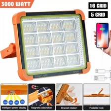 3000W Rechargeable LED Work Light Solar Cordless Portable Floodlight USB 4-Modes
