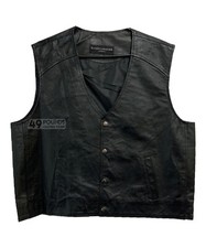 Mens CLASSIC Leather Waistcoat Black Real Cowhide BIKER COWBOY Vest Harley