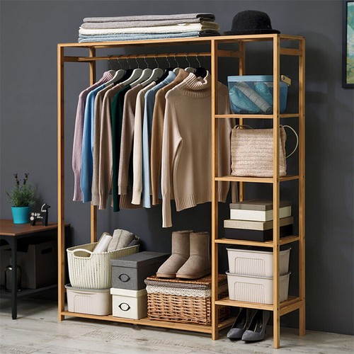 Bamboo wooden clothes rail - wooden,