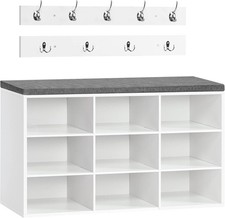 Shoe Storage Bench with Cushion & Hooks, 9 Cubbies, 80cm Hallway Unit