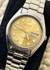 Vintage Seiko 5 Automatic 17 Jewels 6309-6100 Gold Dial Japan Made Mens Watch
