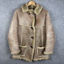 Vintage Sheepskin Coat Womens UK 14 Beige By Nurseys England Fur Trim Jacket 90s