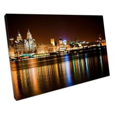 Liverpool Night Reflections Wall Art Print Liver Building Albert Dock Decor For