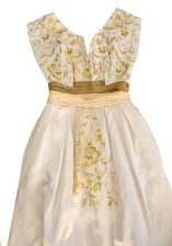 Handmade Regency Ball Dress in duchesse satin, embroidered flowers and pearls