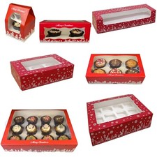 Festive Christmas Cupcake / Mince Pie Boxes for 1, 2, 3, 6, 12 Cup Cakes & Trays