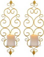 Sziqiqi Iron Wall Candle Sconce Holder Set of 2 Hanging Mounted Gold 