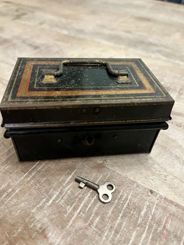 Vintage metal cash - box, deed
