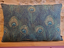 Liberty Vintage Hera Linen Teal & Blue Velvet Fabric Cushion Cover Arts Peacock