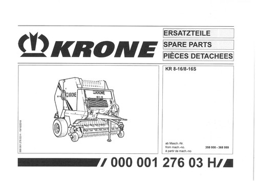 Krone round baler kr8 - round, kr8-16/8-16s