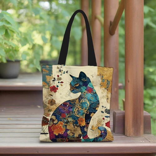 Cat floral tote bag - tote,