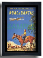 BOAC & Qantas Australia Lockheed Constellation framed repro poster Wootton 1950
