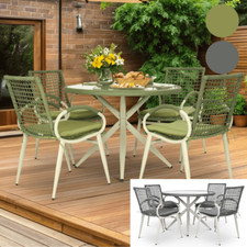 Rattan Garden Dining Set Glass Table 4 Chairs Grey/Green Outdoor Furniture 5PCS