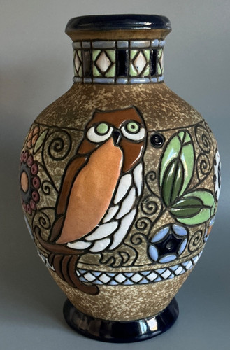 Art deco owl vase relief - art,