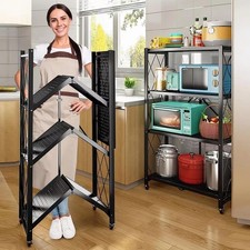 TEMZICK Folding Storage Shelves, 4 Tiers Metal Shelving Units for Microwave oven