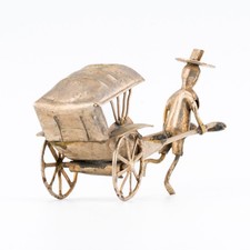 Antique Chinese Export White Metal Silver Rickshaw Figure Late Qing 19th Century
