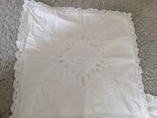 I Pair of French Cotton Pillow Cases White Lace 2 Back Poppers40X 40cm Lace Edge