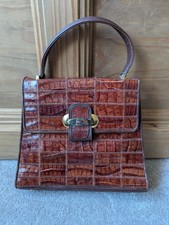 Bol-perdix Women's 60s 70s vintage Brown Crocodile Skin Leather Handbag