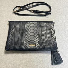 Gigi New York Clutch Crossbody Bag Navy Embossed Python Leather Gold Logo Tassel