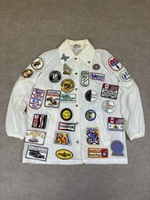 Vintage 70s 80s Montgomery Ward Nylon Windbreaker Racing Patchwork Jacket Small