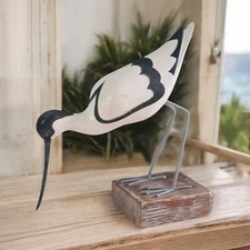 Hand-Carved Wooden Avocet Bird