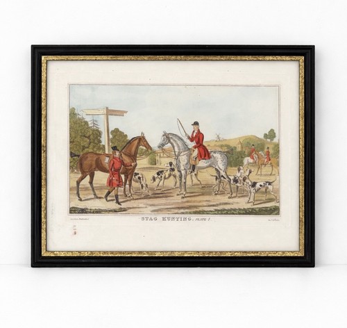 Antique framed stag hunting - framed,