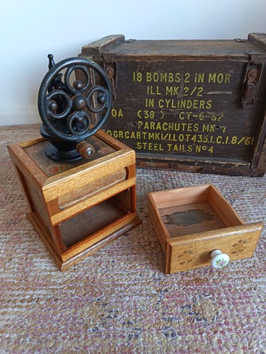 Vintage wooden coffee grinder - coffee,