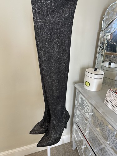 Black sparkle thigh boots - boots, 6
