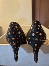 Vintage 1970/80's Rayne Black Suede Party Court Shoes Diamante and Star Heels 